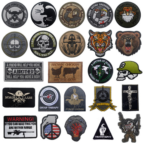 Soldier Wolf Tiger Bear Shark Frog Cat Cow Dragon Target Skull Embroidered Patches Tactical Military Patch 3D Embroidery Badges ► Photo 1/6