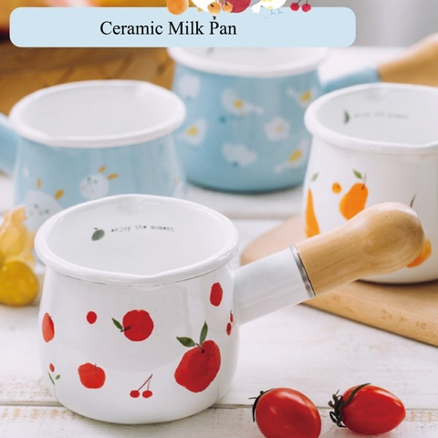 1PC 550ML High Capacity Milk Pot Enamel Thickened Stew Pot Wooden Handle Casserole Kitchen Cooking Food Milk Pan Soup Stock Pots ► Photo 1/6