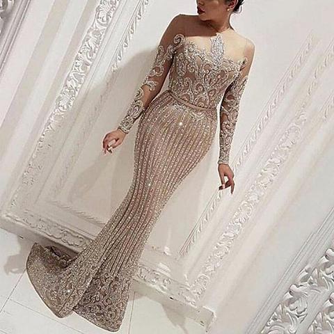 Long Mermaid Evening Dresses Sleeves Sequin Sexy Bling Bling Arabic Formal Lady  Prom Gown With Train YSAN817 - Price history u0026 Review | AliExpress Seller -  Fashion-Lady-Dress Store | Alitools.io