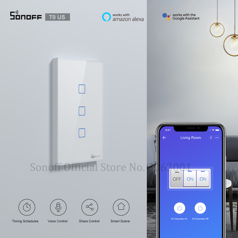 SONOFF T0US TX Wifi Smart Wall Light Switch Timer 1/2/3 Gang Support Voice/APP/Touch Control Works With Alexa Google Home IFTTT ► Photo 1/6