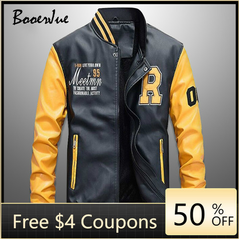 Baseball Jackets Men Slim Fit 2022 Stand Collar Leather PU Coat New Mens Zipper Jacket Jaquetas De Motocicleta Bomber Jacke Men ► Photo 1/6