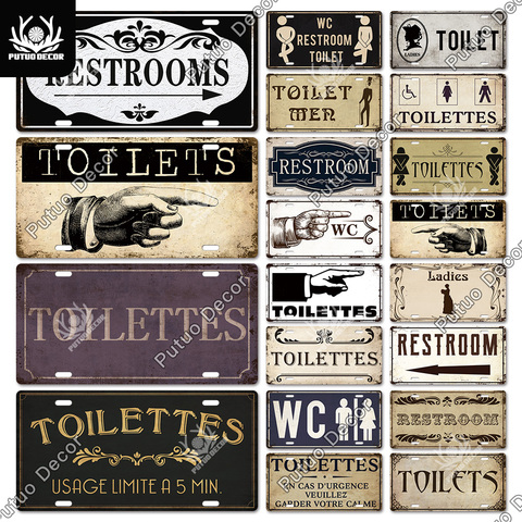 Putuo Decor Restroom Vintage Metal Tin Sign Iron Painting Funny Guide for Bar Club Toilet Bathroom Restroom Toilettes Door Decor ► Photo 1/6