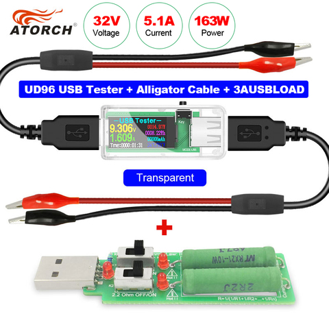 U96 USB tester DC Digital voltmeter amperimetro power bank charger  indicator voltage current meter detector+ load+alligator - Price history &  Review, AliExpress Seller - ATORCH Innovative Manufactory Co., Store