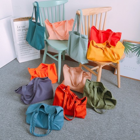 Women Fresh Art Canvas Shoulder Bag Portable Camel Brown Korean Tote Large Eco Reusable Shopping Shopper Handbag ► Photo 1/6