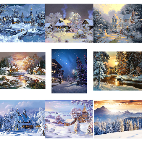 Winter DIY Kit Painting By Numbers On Canvas Oil Pictures Acrylic Paint For Adults Coloring By Number Frame Home Decoration Art ► Photo 1/6