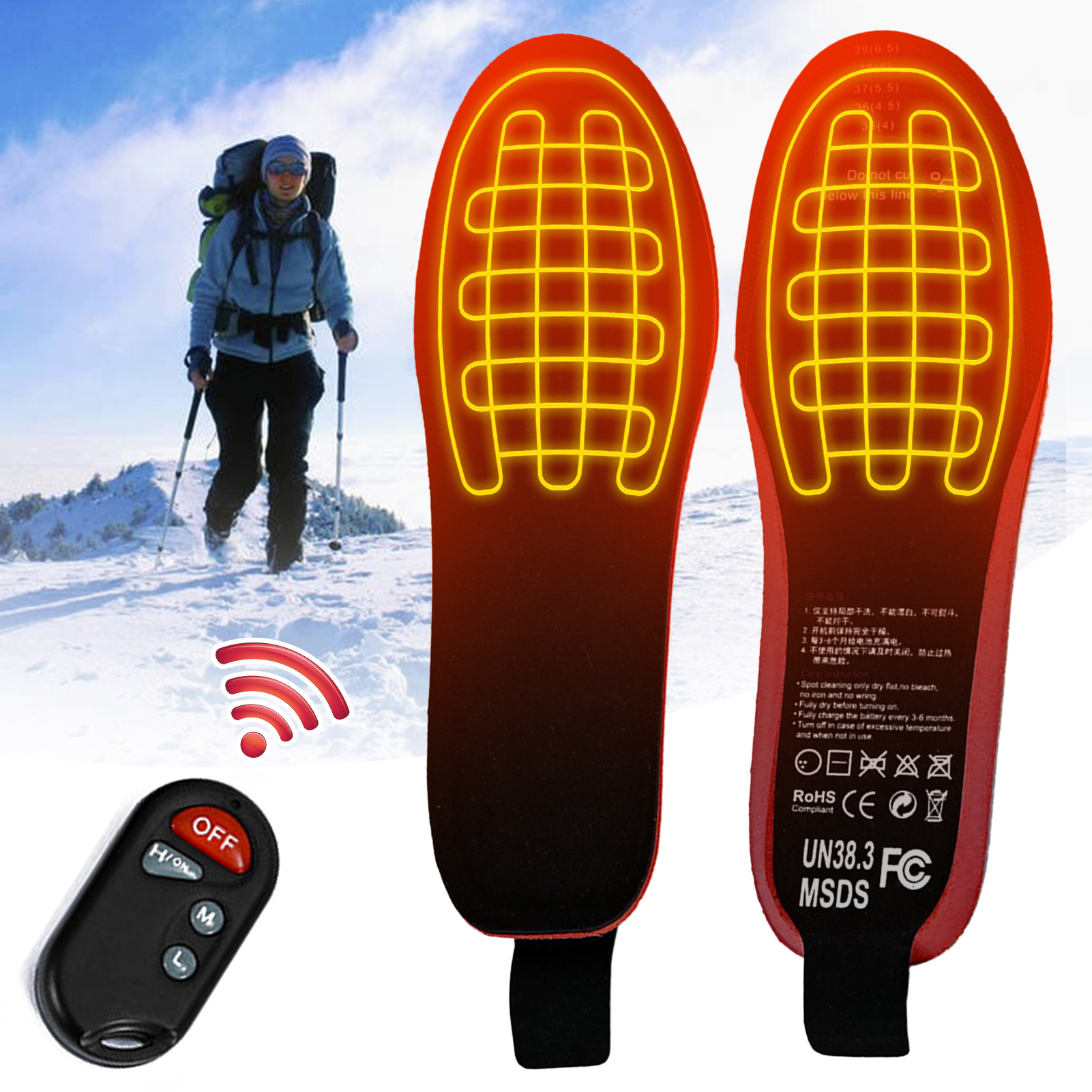 Electric Heated Shoe Insoles Sole Foot Warmer Feet Rechargeable Remote Control 