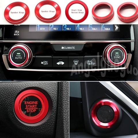 5pc Car Ignition Engine Start Stop Decorate Button Rings  Car Door Speaker Rings Trims For Honda Civic 2016 2017 2022 ► Photo 1/6
