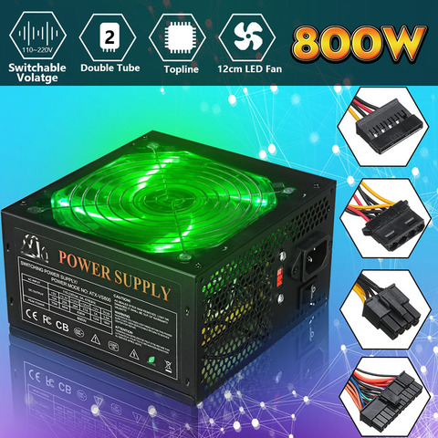 800W Power 120MM -Supply with LEDs Fan Computer 110~220V Manual Switching Voltage ► Photo 1/6