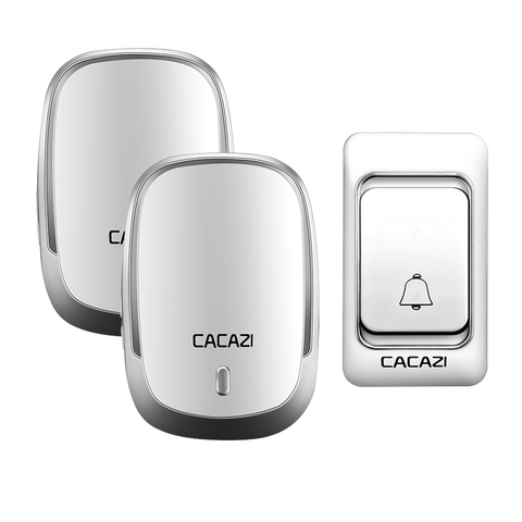 CACAZI Wireless Doorbell DC Battery Control Button 200M Remote LED Light Home Cordless Call 4 Volume 36 Chime Silver Door Bell ► Photo 1/6