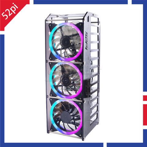 52Pi Rack Tower 12 Layer Acrylic Cluster Case Large Cooling Fan LED RGB Light for Raspberry Pi 4 B / 3 B + / 3 B / Jetson Nano ► Photo 1/6