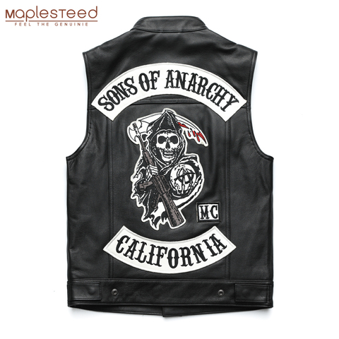 Classic Motorcycle Leather Vest Men100% Genuine Cowhide Skin Biker Leather Vest Moto Leather Waistcoat M436 ► Photo 1/6