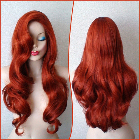 Jessica Rabbit Wavy Long Copper Red Hair Little Mermaid Princess Ariel Heat Resistant Cosplay Costume Wig + Wig Cap ► Photo 1/4