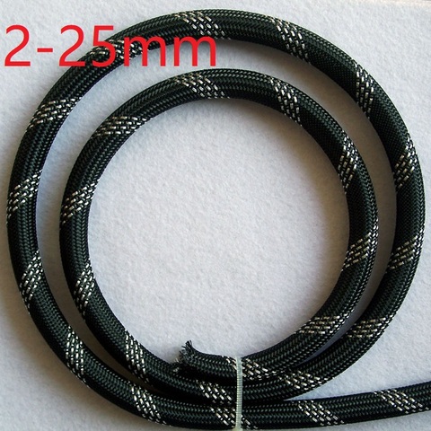 Black Silver PET Braided Wire Sleeve 3 4 6 8 10 12 16 20 25mm Tight High Density Insulated Cable Protection Expandable Colorful ► Photo 1/3