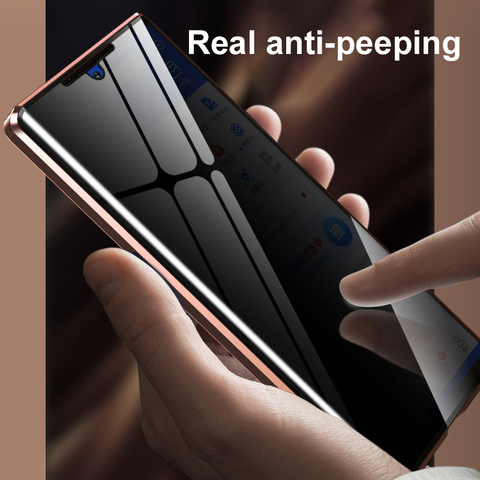Magnetic Tempered Glass Privacy Metal Phone Case For Samsung Note 20 Ultra Note 10 9 Plus S20 S10 Plus A50 Anti-Spy Glass Case ► Photo 1/6