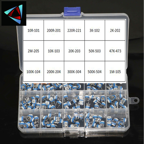 150Pcs/Box 15Values RM065 10R - 1M Ohm Carbon Film Horizontal Trimpot Potentiometer Assortment Kit Variable Resistor ► Photo 1/1