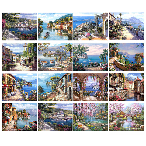 RUOPOTY Sea scenery DIY oil Painting By Numbers Kit acrylic paint by numbers art work diy Paintings art on canvas ► Photo 1/6