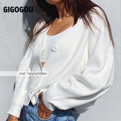 GIGOGOU Knit Sweater Women Autumn 2022 Female Casual Long Sleeve Button Cardigan Knitted Sweaters Coat Femme Winter Warm Clothes ► Photo 1/6