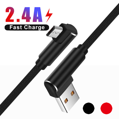 Micro USB Cable 2.4A Fast Charger USB Cord 90 Degree Elbow Nylon Braided Data Cable for Samsung Sony Xiaomi Huawei Android Phone ► Photo 1/6