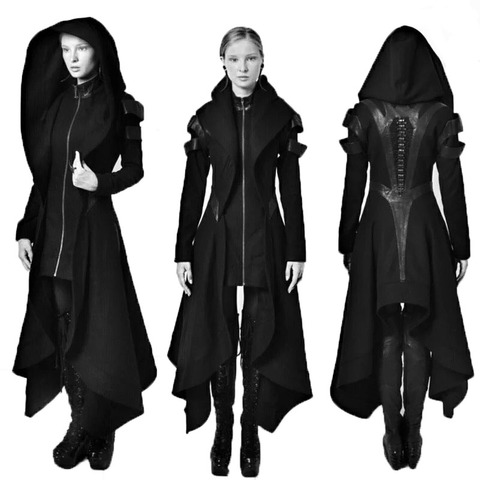 Halloween Cosplay Steampunk Assassin Elves Pirate Costume Adult Women Black Long Hooded Jacket Gothic Armor Leather Coats 5XL ► Photo 1/6