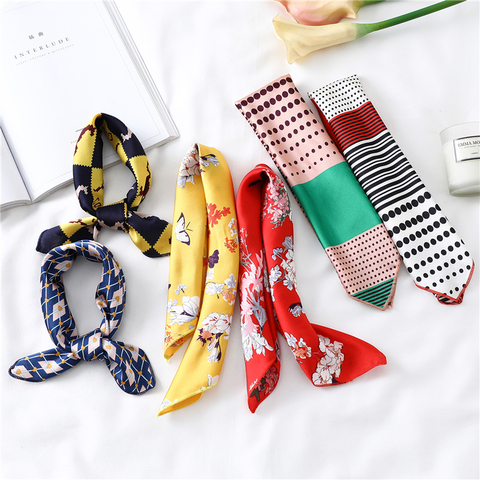 2022 Silk square scarf for Women small Neck Scarves Print Foulard Hair Band Lady Bandana Scarfs Female Hand Kerchief ► Photo 1/6