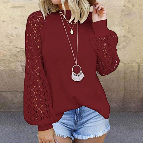 Elegant Lace White Blouse Groot Long Sleeve Shirt Women Hollow Out O Neck Solid Tops Autumn Female Blusas Mujer De Moda 2022 ► Photo 1/6