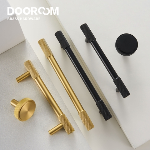 Dooroom Brass Knurling Furniture Handles Long Round Modern Pulls Cupboard Wardrobe Dresser Shoe Box Drawer Cabinet Wine Bar Knob ► Photo 1/6