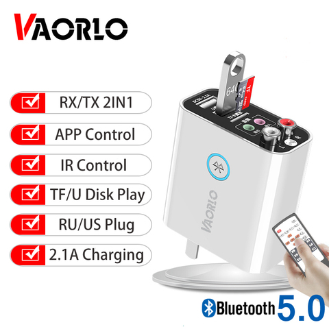 VAORLO EU US Wireless Adapter Bluetooth 5.0 Receiver Transmitter TF/U Disk Play QC2.0 Charge For Headphone TV IR APP Control ► Photo 1/6