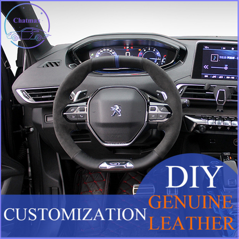 DIY Hand-stitched Car Steering Wheel Cover Black Suede Leather for Peugeot Rifter Partner Landtrek 2016-2022 ► Photo 1/6