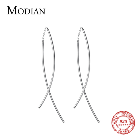 Modian Fashion Geometric Line Dangle Earring for Women Authentic 925 Sterling Silver Long Chain Drop Earring Fine Jewelry Bijoux ► Photo 1/5