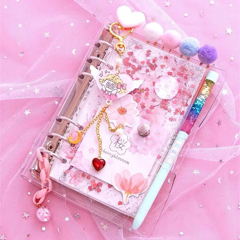 2022 Sharkbang Kawaii Bling Bling Cherry Blossoms A6 Loose Leaf Diary Notebook Journal Note Book Agenda Planner 160 Sheet ► Photo 1/5