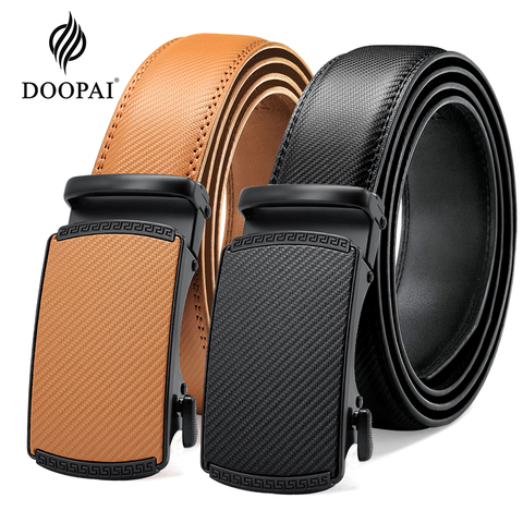 DOOPAI Multicolor Genuine Leather Men's Belts Fashion Business Automatic Buckle Straps Ratchet Cow Leather Waistband 3.5cm Width ► Photo 1/6