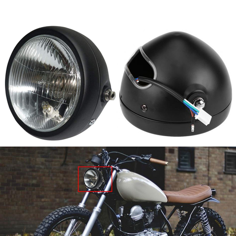 12Volt Retro Motorcycle Headlight Metal Black For CG125 GN125 Cafe Racer Bobber