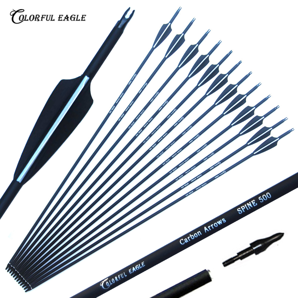 12pcs Hunting arrow 30" pure carbon 7.6mm Spine  350  Archery arrows  Sporting 