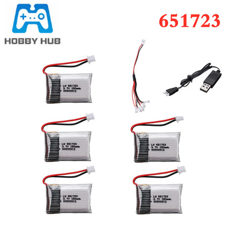 3.7V 150mAh 651723 Battery For H20 Syma S8 M67 U839 RC Quadcopter Parts 3.7V Lipo Battery 1.25mm plug and USB charger Set ► Photo 1/4