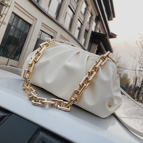 2020 New Underarm Cloud Bags Fold Soft Leather Thick Chain Female
