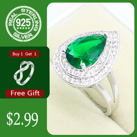 Green Emerald 925 Sterling Silver Ring For Women Party Birthday Jewelry Free Gift ► Photo 1/6
