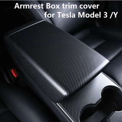 matte Carbon fiber back for Tesla Model 3 Y 2022 Center Console Seat Armrest Box  Protective Decoration Cover accessories ► Photo 1/6