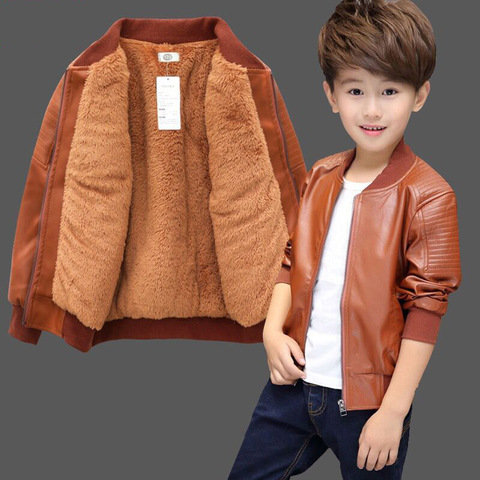 New Arrived Boys Coats Autumn Winter Fashion Korean Children's Plus Velvet Warming Cotton PU Leather Jacket For 6-15Y Kids Hot ► Photo 1/5