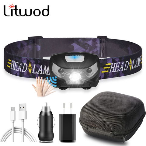 Litwod XP-G Q5 5000lm Body Motion Sensor Built in Battery Mini Rechargeable Bicycle Headlight Head Flashlight Lamp Light 6 Modes ► Photo 1/6