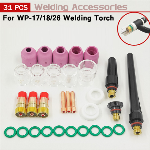 31Pcs Gas Lens#12 Pyrex Glass Cup Tig Collets Nozzle Practical Accessories Welding Torch Kit Argon Arc Tool for TIG WP17/18/26 ► Photo 1/6