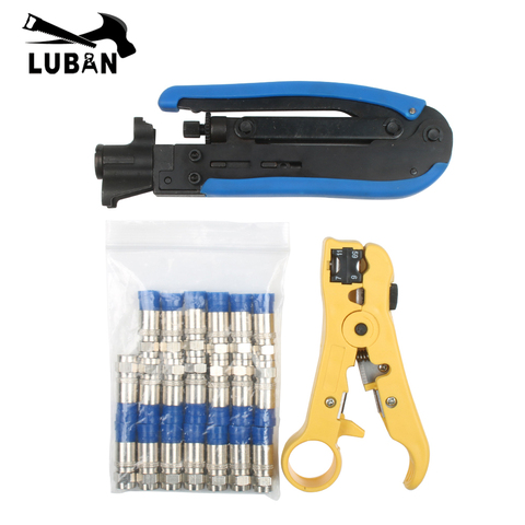 Blue Coaxial Cable Manual Crimping Tool Set Kit For F-Type Connector 20 pcs RG59 Coax Cable Crimper With Compression Connectors ► Photo 1/6