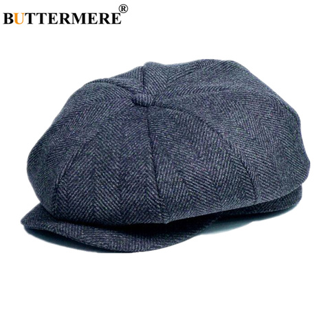 BUTTERMERE Wool Herringbone Newsboy Cap Tweed Gray Mens Hats Gatsby Flat Cap British Vintage Woolen Autumn Winter Male Beret ► Photo 1/6