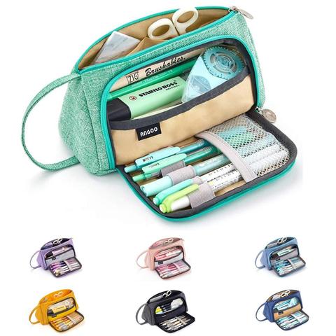 Angoo [Pure] color Pencil Case, Multi Slot Pen Bag, Big Storage Pouch Organizer for Stationery Cosmetic Travel Wallet A6443 ► Photo 1/6