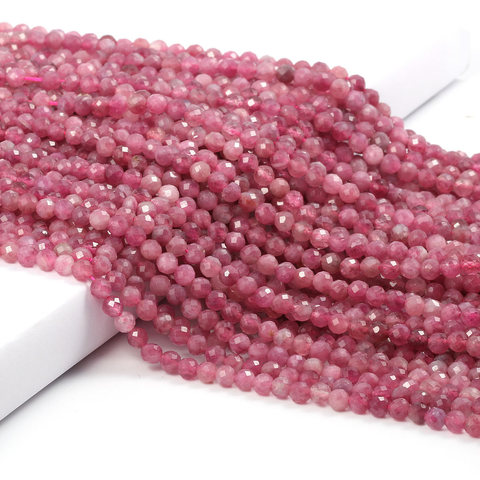 Natural Pink Tourmaline Beads Faceted Loose Round Beads for Jewelry Making Necklace DIY Bracelet Accessories 2 3 4mm ► Photo 1/6