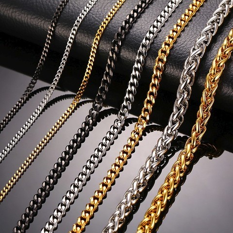 Vnox 30 Inch Long Curb Link Chain Necklace Stainless Steel Miami Cuba Wheat Spiga Chains Male Jewelry Assorted Colors ► Photo 1/6