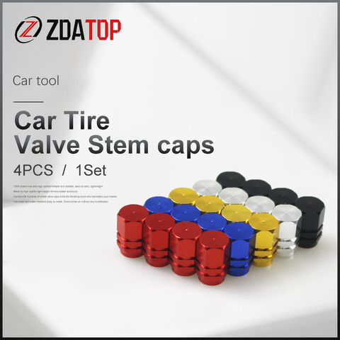 4pcs Car Tubeless Tyre Valve Stems Caps Aluminum Alloy Tire Air