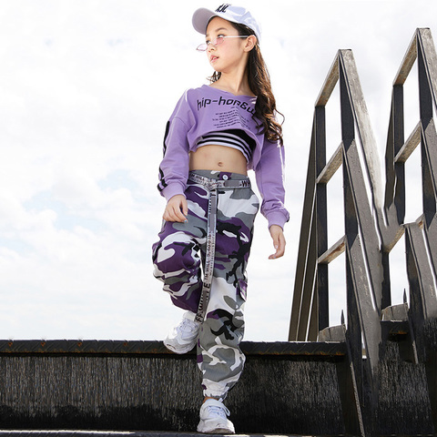 Jazz Dance Costume Kids Hip Hop Clothing Purple Long Sleeve Tops