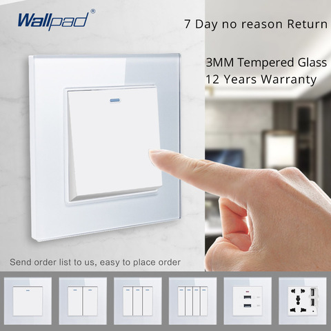 Wallpad Switch and Socket Set Wall Switch Luxury White Crystal Tempered Glass Panel 86*86mm AC110-250V ► Photo 1/6