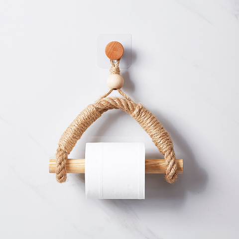 Rope Toilet Paper Holder, Wooden Wall Mounted Toilet Paper Roll