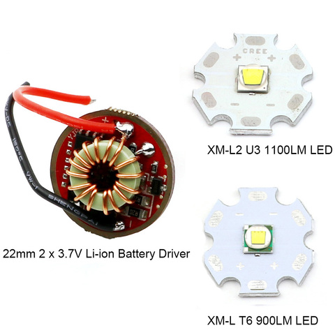 20mm 10W XM-L T6 / XM-L2 U3 LED Emitter Chip Diode 22mm 5.6V-9V 2A 5 Modes 2 x 18650 Driver Board for L2 U3 T6 Flashlight ► Photo 1/4